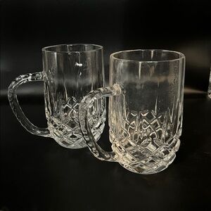 2 Cristal D'Arques Longchamp Diamax, Heavy Crystal Handled Beer Mugs